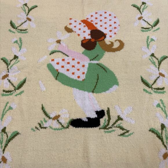 76”x 56” Handmade Vintage Sun Bonnet Sue Baby Crib Blanket Throw Afghan Yellow - Picture 2 of 10